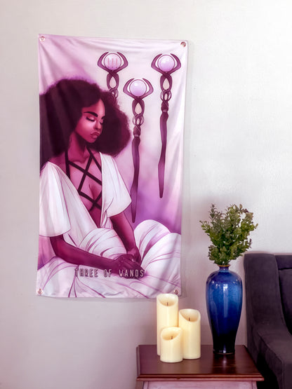 Three of Wands - Limited Final Stock Fabric Wall Tapestry (24" x 36")